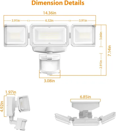 Vista 9 de LEPOWER Luz de inundación LED alimentada por batería para exterior, 1500 lm, luces de seguridad con sensor de movimiento, IP65 resistente al agua