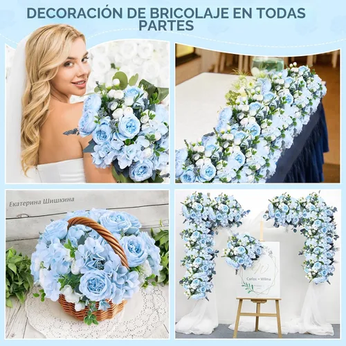 Vista 7 de MARTINE MALL 2 Paquetes de Flores Artificiales de Peonía, Flores Artificiales Azules de Peonía, Flores de Seda de Peonía, Flores de Peonía Falsas