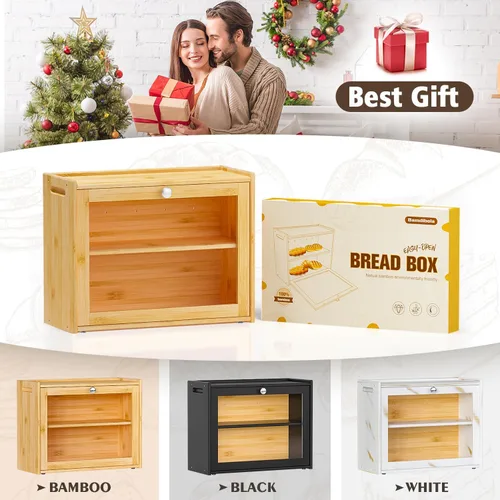 Vista 7 de Caja de pan para encimera de cocina, contenedor de pan grande de doble capa con puerta transparente, almacenamiento de pan y uso múltiple, etc