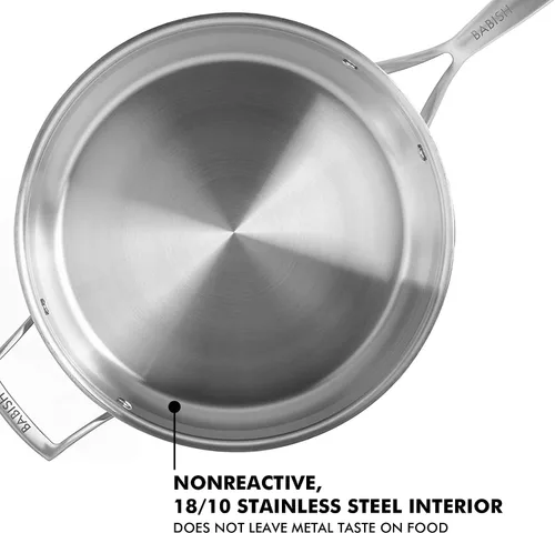 Vista 2 de Babish - Sartén de acero inoxidable de tres capas de 5 cuartos con tapa – Sartén para saltear de grado profesional para freír, sellar y comidas