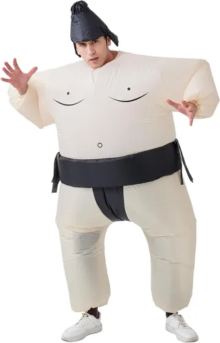 Vista 3 de Inflatable Sumo Costume for Adult, Blow Up Wrestling Suit Halloween Negro