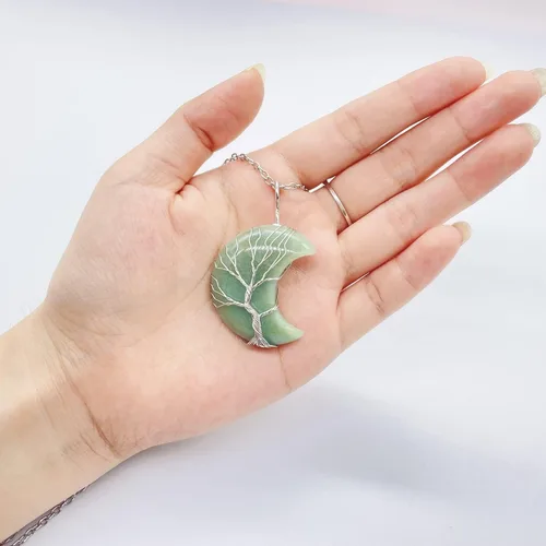 Vista 5 de Seamido Collar de cristal para chakras, árbol curativo, con alambre envuelto en luna, luna creciente, colgante espiritual, joyería para mujer