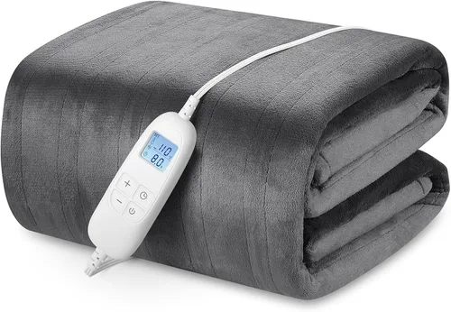 Vista 9 de Manta térmica eléctrica tamaño Queen de 84 x 90 pulgadas con 6 niveles de calefacción y apagado automático de 8 horas, franela ultra suave, manta
