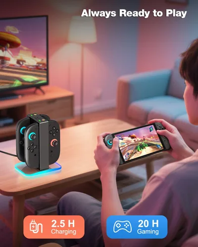 Vista 2 de Base de carga para Switch 2 mejorada para Nintendo Switch 2 Joycons, cargador Joycon 2 Estación de carga magnética rápida NS2 4 en 1 para Nintendo