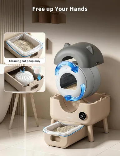 Vista 3 de Aptliton Caja de arena automática para gatos autolimpiante, gran capacidad