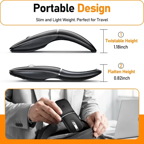Vista 3 de Bluetooth - Ratón de viaje plegable, giratorio, inalámbrico, color negro Tipo C 2.4G receptor, delgado recargable, silencioso, para PC portátil