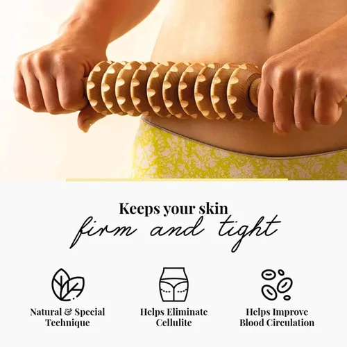 Vista 4 de Tuuli Accesorios - Rodillo de masaje de madera, rodillo corporal multifuncional para celulitis, tensión muscular y apoyo a la salud de la piel