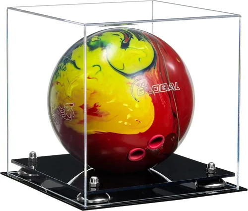 Vista 71 de Better Display Cases Acrylic Bowling Ball Display Case with Mirror Case, Yellow Risers and Clear Base (B33/A028)