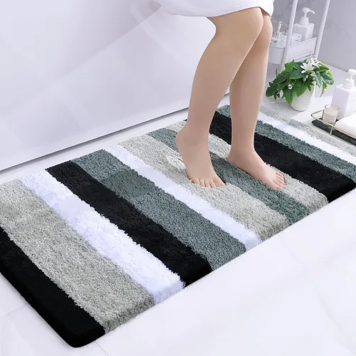 Vista 23 de Buganda - Alfombras de baño de microfibra con rayas, extra gruesas, suaves y peludas, absorbentes, lavables a máquina, para baño, bañera y ducha
