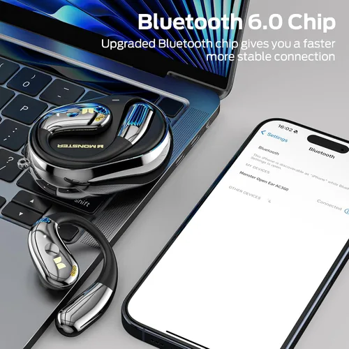 Vista 9 de Monster Open Ear AC360, auricular inalámbrico Bluetooth giratorio, con cordón, Bluetooth 6.0 mejorado, control táctil, batería de larga duración