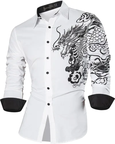 Vista 123 de JZS041, camisa de vestir de manga larga para hombre