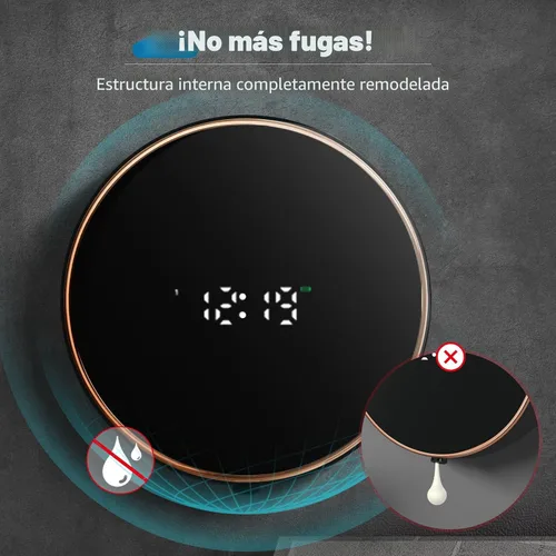 Vista 2 de Dispensador automático de jabón de espuma para baño: montaje en pared, recargable, sin contacto, ajustable, automático, inteligente, eléctrico