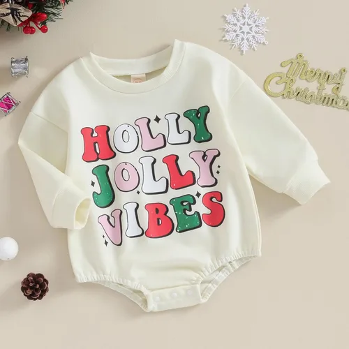 Vista 4 de Traje de Navidad para bebé recién nacido, con cuello redondo, manga larga, con burbujas, de gran