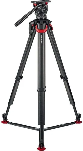 Vista 4 de Sachtler aktiv14T - Cabezal fluido de 3.937 in con trípode de fibra de carbono Flowtech 100 y esparcidor de tierra