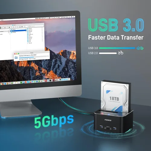 Vista 2 de FIDECO Estación de acoplamiento para disco duro, USB 3.0 Estaciones de acoplamiento de disco duro de aluminio 2.5"/3.5" SATA HDD SSD, lector