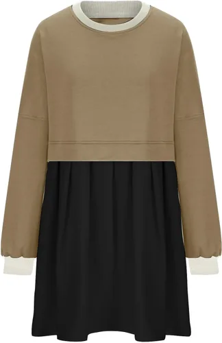 Vista 5 de Sudadera de gran tamaño para mujer, cuello redondo, minivestido de manga larga, sin botones, ajuste relajado, sudaderas de moda
