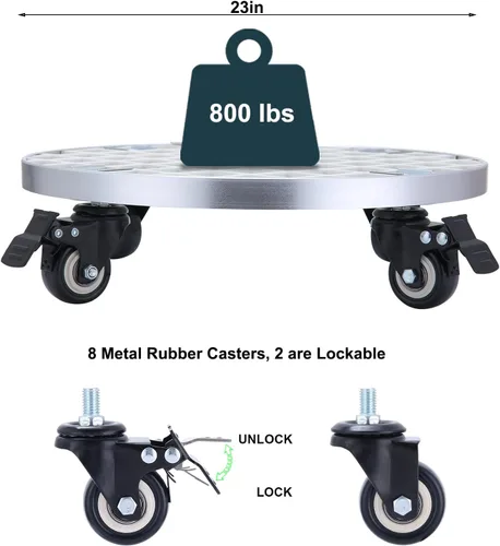 Vista 3 de ARTLINE Soporte rodante resistente para plantas con ruedas de bloqueo, base de rodillo para macetas de 23 pulgadas para árboles grandes en macetas
