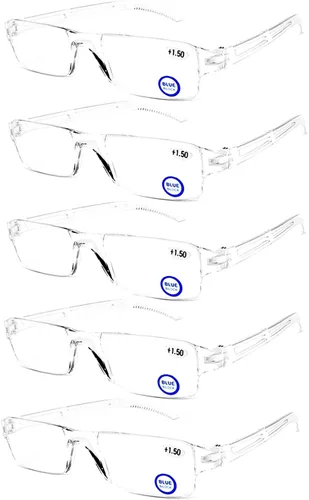 Vista 9 de AQWANO 5 Pack Rimless Reading Glasses Women Men Blue Light Block, Lightweight Clear Frames Computer Readers Anti Glare