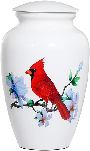 Vista 7 de Red Cardinal Bird - Urna de recuerdo pequeña para cenizas humanas o cenizas de mascotas, mini urna de cremación de aluminio para cenizas - Soporte
