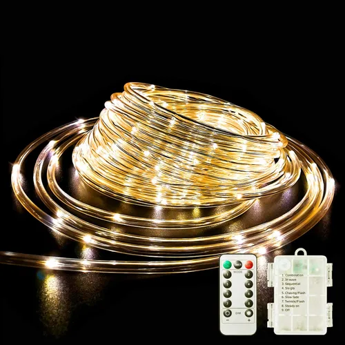 Vista 11 de Tira de luces LED que funciona con pilas, cadena de luces de hadas de 40 pies, 120 LEDs, 8 modos, para exteriores, impermeable