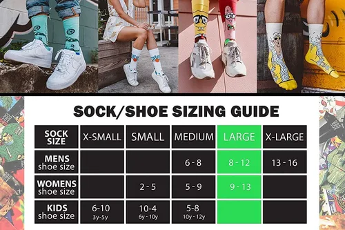 Vista 6 de Crazy Socks, Snack & Junk Food Themes, Fun Silly Novelty Crew, Large, Fun 8 Pack