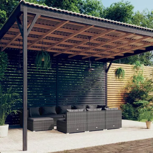 Vista 103 de Sofá de 3 plazas con cojines de ratán de poliéster marrón, juego de muebles de patio al aire libre con 3 sofás centrales para patio trasero, jardín