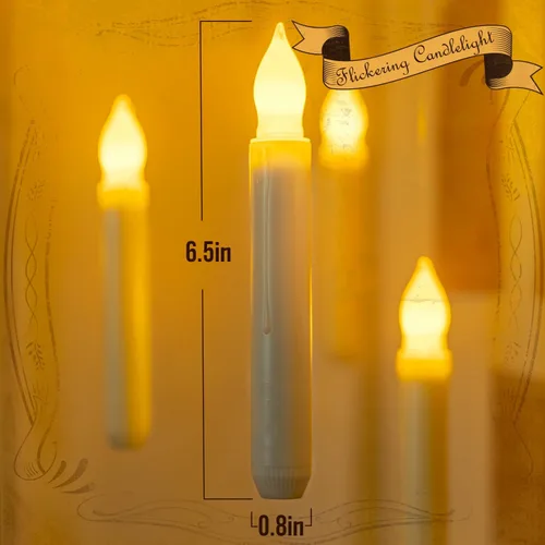 Vista 4 de Homemory - 12 velas cónicas LED sin llama, candelabros operados con pilas con llama parpadeante amarilla cálida, sin control remoto, 0.79 x 6.5