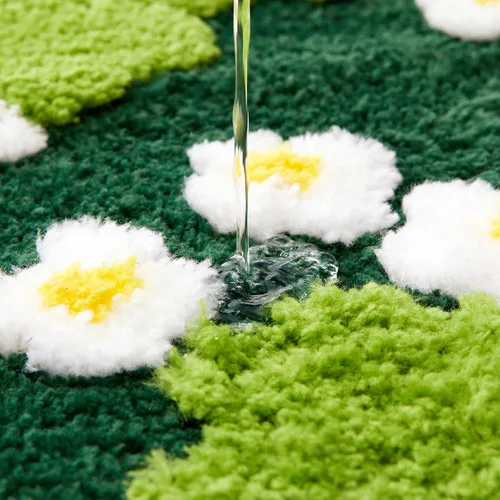 Vista 4 de Bonita Alfombra de Baño Verde Floral Hierba Primavera Flor Margarita Alfombras de Baño Antideslizantes Lavables a Máquina Súper Absorbentes