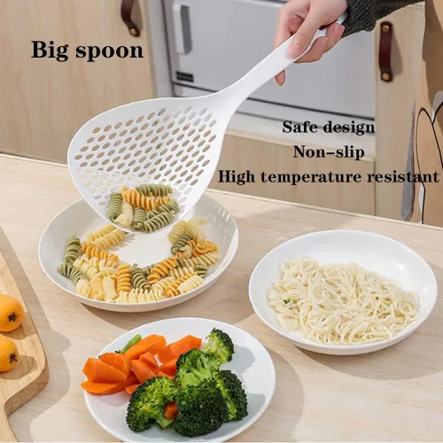 Vista 4 de 2 Piezas Colador Espumadera Cuchara Ranurada para Pasta Cuchara Espumadera de Plástico con Mango Pala de Drenaje de Alimentos para Cocina y Cocinar