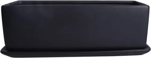 Vista 2 de Vencer Maceta rectangular moderna minimalista de cerámica para suculentas de 12 pulgadas, caja con ventana con platillo, soporte de escritorio