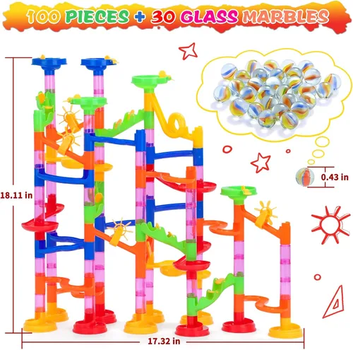 Vista 2 de Gifts2U Juguete de carrera de mármol, 130 piezas educativas de construcción laberinto, juego de juguetes con canicas de vidrio para niños