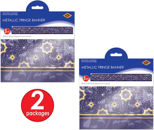 Vista 5 de Beistle 2 pancartas metálicas de plástico con flecos de Ramadán para decoración de fiestas religiosas musulmanas