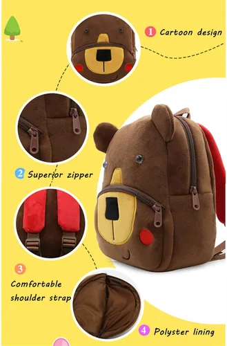 Vista 6 de Ladyzone Mochila para niños pequeños con diseño de animales del zoológico, bonita bolsa de felpa de dibujos animados de 10 pulgadas para niños