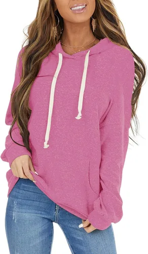 Vista 17 de Sudaderas con capucha casuales para mujer, ligeras, de manga larga, blancas, con cordón, sudaderas holgadas con bolsillo Carbón