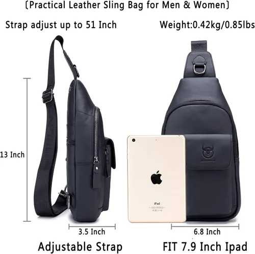 Vista 2 de BULLCAPTAIN Bolso cruzado de cuero para hombre, bolso bandolera de hombro, bolsas casuales para el pecho, para viajes, senderismo, mochilas