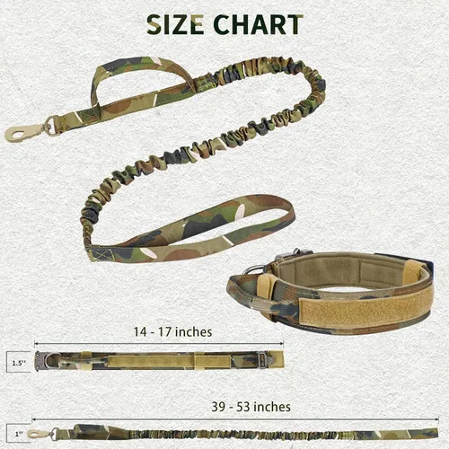 Vista 4 de Collar táctico para perros y correa elástica, juego de collar y correa militar camuflado con bandera de Estados Unidos, collar ajustable K9