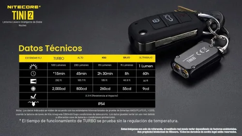 Vista 5 de NITECORE TINI 2 Dual LED recargable llavero luz - 500 lúmenes (negro)