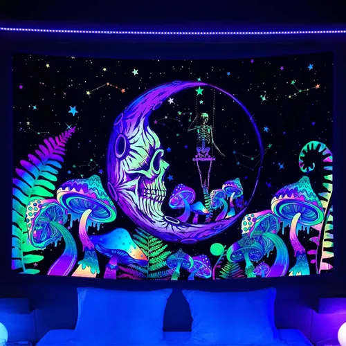 Vista 4 de Bzhilja Tapiz Temático de Juego con Luz Negra, Tapiz de Pared UV Reactivo para Arte de Pared de Juegos para Chicos, Hombres, Niños, Tapiz de Arte