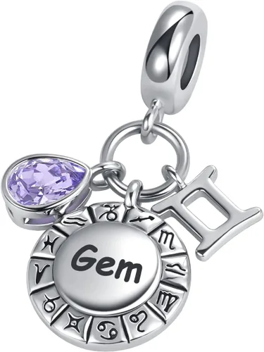 Vista 2 de 12 signos del zodiaco con dije de constelaciones de feliz cumpleaños para pulsera Pandora