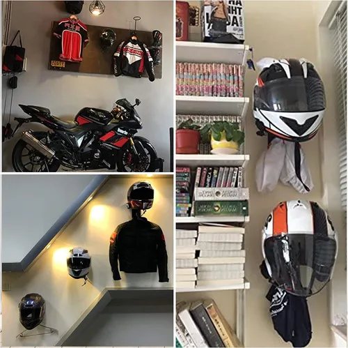Vista 5 de ILM Paquete de 2 soportes para casco, gancho para colgar en pared, accesorios de motocicleta Negro