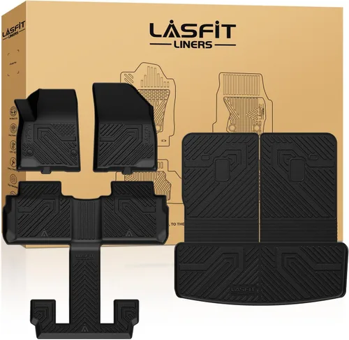 Vista 47 de LASFIT - Tapetes de suelo y maletero de auto, ajuste personalizado, de TPE, para todo tipo de clima, impermeable, juego completo, negros
