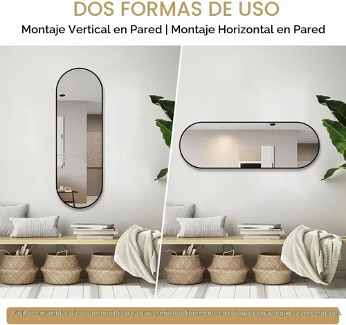 Vista 5 de Niccy - Espejo ovalado de longitud completa de 48"×16", espejo largo de pared con marco de aluminio, espejos grandes para sala de estar, espejo Negro