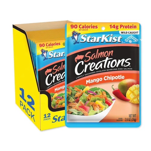 Vista 4 de StarKist AmazonFresh E.V.O.O. Salmón rosa capturado en la naturaleza, bolsa de 2.6 onzas, 2.6 onzas 14g of Protein Per Serving, Features Extra