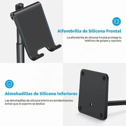 Vista 6 de OMOTON Soporte para Celular, Soporte de Escritorio con Altura y Ángulo Ajustable para iPhone Air /17/17 Pro/XS Max/XR, Samsung Galaxy S20 / S10 / S9