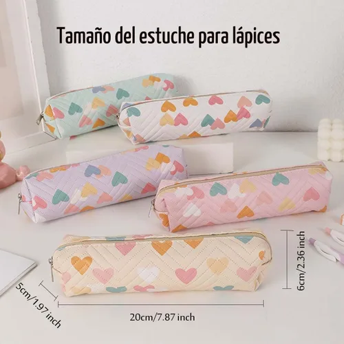 Vista 2 de Pequeña bolsa de lápiz lindo maquillaje corazón pluma bolsa mujer oficina papelería Comestic bolsa Azul