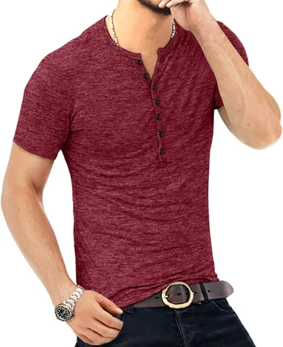 Vista 2 de KUYIGO Henley - Camiseta básica de manga corta y larga para hombre