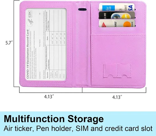 Vista 7 de Funda para pasaporte y tarjetero, Azul oscuro y rosa, Funda para pasaporte de viaje