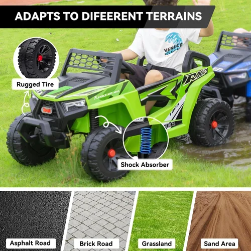Vista 3 de TOBBI Camión de juguete eléctrico para niños de 12 V, UTV accionado para Verde fluorescente