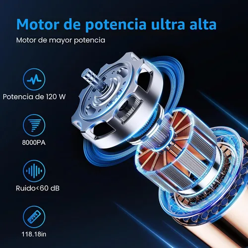 Vista 2 de Aspiradora de mano para automóvil con potente succión de 8000 PA, aspiradora portátil para automóvil con 2 filtros, mini cepillo, ligera, capacidad