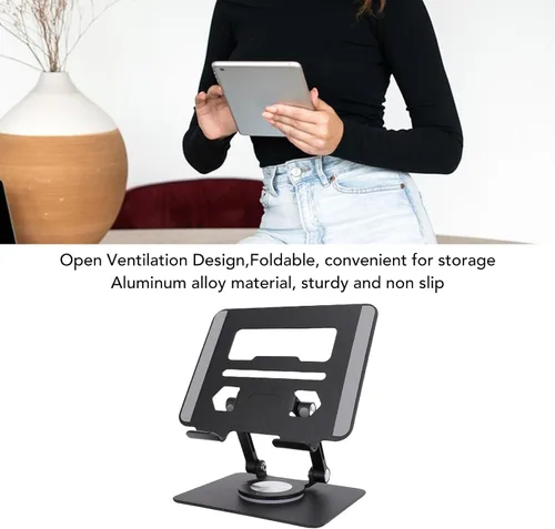 Vista 9 de Goshyda Soporte para tableta, soporte de escritorio de aluminio giratorio 360°, soporte de escritorio ajustable y plegable, universal para tabletas